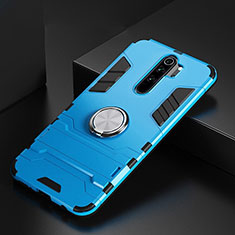 Silicone Matte Finish and Plastic Back Cover Case with Magnetic Finger Ring Stand R02 for Xiaomi Redmi Note 8 Pro Sky Blue
