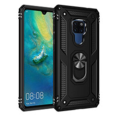 Silicone Matte Finish and Plastic Back Cover Case with Magnetic Finger Ring Stand R03 for Huawei Mate 20 Black