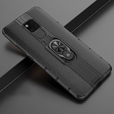 Silicone Matte Finish and Plastic Back Cover Case with Magnetic Finger Ring Stand R03 for Huawei Mate 20 X 5G Black