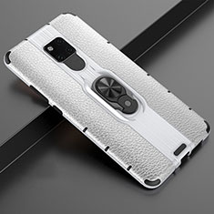 Silicone Matte Finish and Plastic Back Cover Case with Magnetic Finger Ring Stand R03 for Huawei Mate 20 X 5G Silver