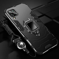 Silicone Matte Finish and Plastic Back Cover Case with Magnetic Finger Ring Stand R03 for Huawei Nova 7i Black