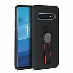 Silicone Matte Finish and Plastic Back Cover Case with Magnetic Finger Ring Stand R03 for Samsung Galaxy S10 5G Black