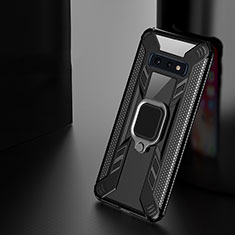 Silicone Matte Finish and Plastic Back Cover Case with Magnetic Finger Ring Stand R03 for Samsung Galaxy S10e Black