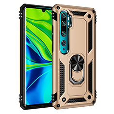Silicone Matte Finish and Plastic Back Cover Case with Magnetic Finger Ring Stand R03 for Xiaomi Mi Note 10 Gold