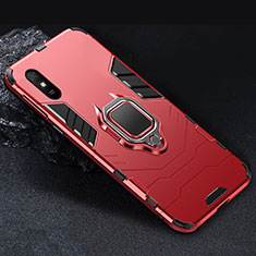 Silicone Matte Finish and Plastic Back Cover Case with Magnetic Finger Ring Stand R03 for Xiaomi Redmi 9AT Red