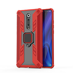 Silicone Matte Finish and Plastic Back Cover Case with Magnetic Finger Ring Stand R03 for Xiaomi Redmi K20 Pro Red