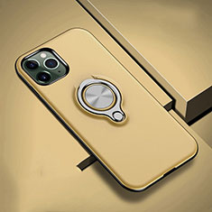 Silicone Matte Finish and Plastic Back Cover Case with Magnetic Finger Ring Stand R04 for Apple iPhone 11 Pro Gold