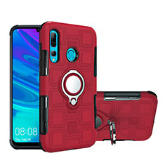 Silicone Matte Finish and Plastic Back Cover Case with Magnetic Finger Ring Stand R04 for Huawei Honor 20 Lite Red