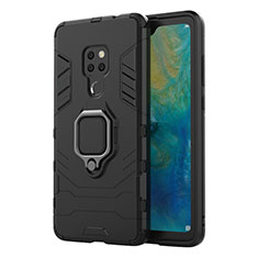 Silicone Matte Finish and Plastic Back Cover Case with Magnetic Finger Ring Stand R04 for Huawei Mate 20 Black