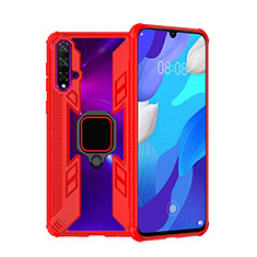 Silicone Matte Finish and Plastic Back Cover Case with Magnetic Finger Ring Stand R04 for Huawei Nova 5 Pro Red