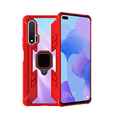 Silicone Matte Finish and Plastic Back Cover Case with Magnetic Finger Ring Stand R04 for Huawei Nova 6 Red