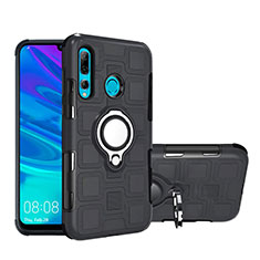 Silicone Matte Finish and Plastic Back Cover Case with Magnetic Finger Ring Stand R04 for Huawei P Smart+ Plus (2019) Black