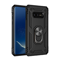 Silicone Matte Finish and Plastic Back Cover Case with Magnetic Finger Ring Stand R04 for Samsung Galaxy S10e Black