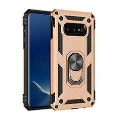 Silicone Matte Finish and Plastic Back Cover Case with Magnetic Finger Ring Stand R04 for Samsung Galaxy S10e Gold