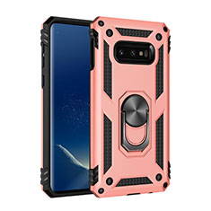 Silicone Matte Finish and Plastic Back Cover Case with Magnetic Finger Ring Stand R04 for Samsung Galaxy S10e Rose Gold