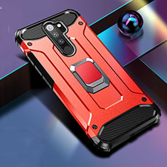 Silicone Matte Finish and Plastic Back Cover Case with Magnetic Finger Ring Stand R04 for Xiaomi Redmi Note 8 Pro Red