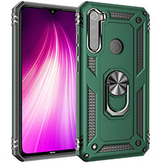 Silicone Matte Finish and Plastic Back Cover Case with Magnetic Finger Ring Stand R05 for Xiaomi Redmi Note 8 (2021) Green