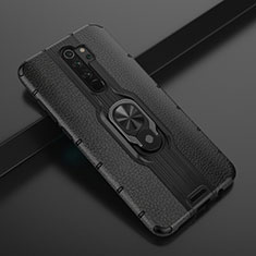 Silicone Matte Finish and Plastic Back Cover Case with Magnetic Finger Ring Stand R05 for Xiaomi Redmi Note 8 Pro Black