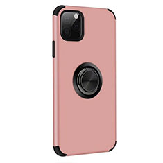 Silicone Matte Finish and Plastic Back Cover Case with Magnetic Finger Ring Stand R06 for Apple iPhone 11 Pro Max Rose Gold