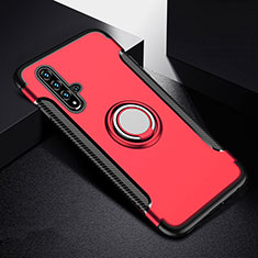 Silicone Matte Finish and Plastic Back Cover Case with Magnetic Finger Ring Stand R06 for Huawei Nova 5 Pro Red