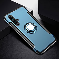 Silicone Matte Finish and Plastic Back Cover Case with Magnetic Finger Ring Stand R06 for Huawei Nova 5 Pro Sky Blue