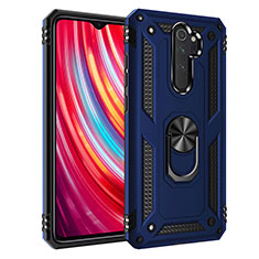 Silicone Matte Finish and Plastic Back Cover Case with Magnetic Finger Ring Stand R06 for Xiaomi Redmi Note 8 Pro Blue