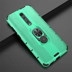 Silicone Matte Finish and Plastic Back Cover Case with Magnetic Finger Ring Stand R07 for Xiaomi Mi 9T Green