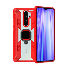 Silicone Matte Finish and Plastic Back Cover Case with Magnetic Finger Ring Stand R09 for Xiaomi Redmi Note 8 Pro Red