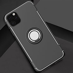 Silicone Matte Finish and Plastic Back Cover Case with Magnetic Finger Ring Stand S01 for Apple iPhone 11 Pro Black