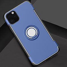 Silicone Matte Finish and Plastic Back Cover Case with Magnetic Finger Ring Stand S01 for Apple iPhone 11 Pro Blue