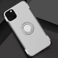 Silicone Matte Finish and Plastic Back Cover Case with Magnetic Finger Ring Stand S01 for Apple iPhone 11 Pro Max Silver