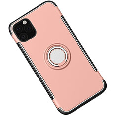 Silicone Matte Finish and Plastic Back Cover Case with Magnetic Finger Ring Stand S01 for Apple iPhone 11 Pro Rose Gold