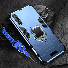 Silicone Matte Finish and Plastic Back Cover Case with Magnetic Finger Ring Stand S01 for Huawei Enjoy 10S Blue