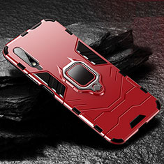Silicone Matte Finish and Plastic Back Cover Case with Magnetic Finger Ring Stand S01 for Huawei Honor 9X Red