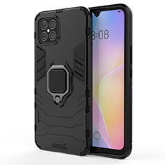 Silicone Matte Finish and Plastic Back Cover Case with Magnetic Finger Ring Stand S01 for Huawei Nova 8 SE 5G Black