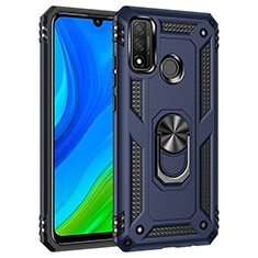 Silicone Matte Finish and Plastic Back Cover Case with Magnetic Finger Ring Stand S01 for Huawei P Smart (2020) Blue