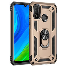 Silicone Matte Finish and Plastic Back Cover Case with Magnetic Finger Ring Stand S01 for Huawei P Smart (2020) Gold