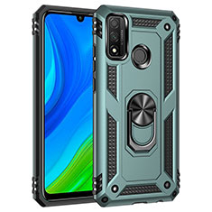 Silicone Matte Finish and Plastic Back Cover Case with Magnetic Finger Ring Stand S01 for Huawei P Smart (2020) Green