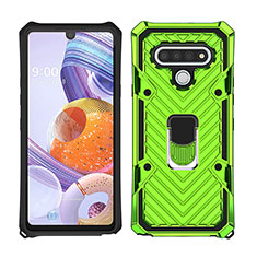 Silicone Matte Finish and Plastic Back Cover Case with Magnetic Finger Ring Stand S01 for LG Stylo 6 Matcha Green