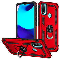 Silicone Matte Finish and Plastic Back Cover Case with Magnetic Finger Ring Stand S01 for Motorola Moto E40 Red