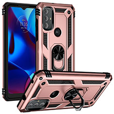 Silicone Matte Finish and Plastic Back Cover Case with Magnetic Finger Ring Stand S01 for Motorola Moto G Power (2022) Rose Gold
