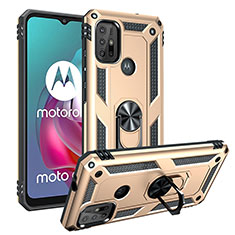 Silicone Matte Finish and Plastic Back Cover Case with Magnetic Finger Ring Stand S01 for Motorola Moto G10 Gold