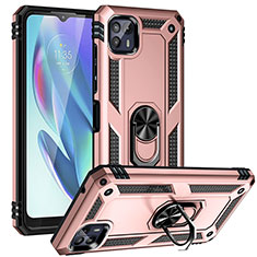 Silicone Matte Finish and Plastic Back Cover Case with Magnetic Finger Ring Stand S01 for Motorola Moto G50 5G Rose Gold