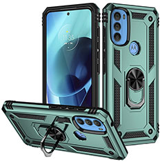 Silicone Matte Finish and Plastic Back Cover Case with Magnetic Finger Ring Stand S01 for Motorola Moto G71 5G Green
