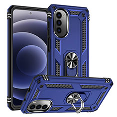 Silicone Matte Finish and Plastic Back Cover Case with Magnetic Finger Ring Stand S01 for Motorola Moto G71s 5G Blue