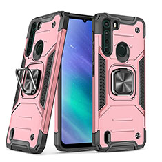 Silicone Matte Finish and Plastic Back Cover Case with Magnetic Finger Ring Stand S01 for Motorola Moto One Fusion Rose Gold