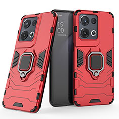Silicone Matte Finish and Plastic Back Cover Case with Magnetic Finger Ring Stand S01 for Oppo Reno9 Pro 5G Red