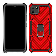 Silicone Matte Finish and Plastic Back Cover Case with Magnetic Finger Ring Stand S01 for Realme C11 Red