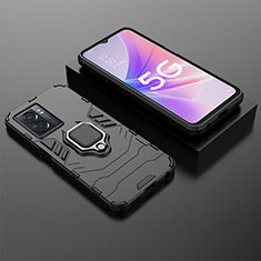 Silicone Matte Finish and Plastic Back Cover Case with Magnetic Finger Ring Stand S01 for Realme Narzo 50 5G Black