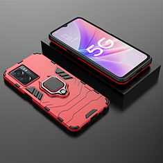 Silicone Matte Finish and Plastic Back Cover Case with Magnetic Finger Ring Stand S01 for Realme V23 5G Red